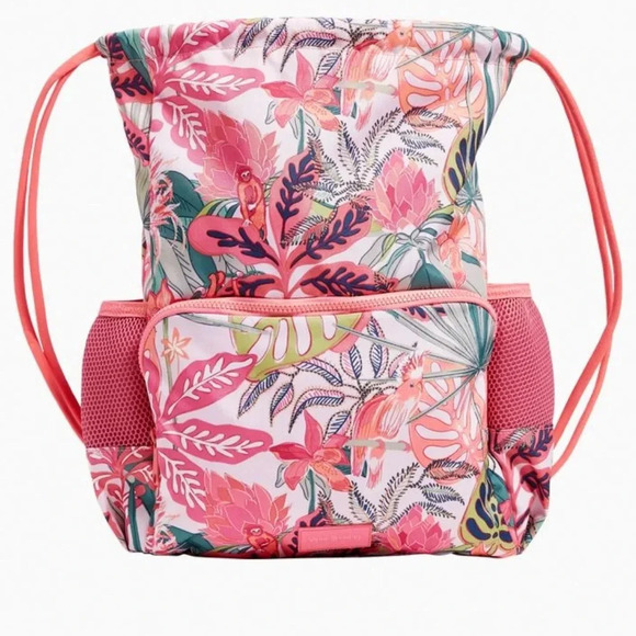 NWOT Vera Bradley Lunch Box and Draw String Backpack SET in Coral Pink Tropical - Picture 2 of 13